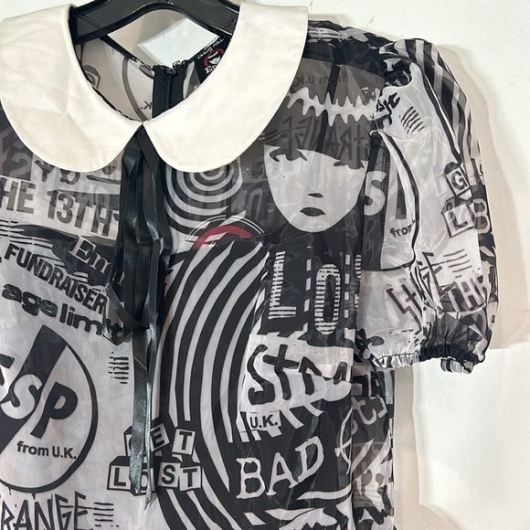 Emily The Strange Organza graphic a line mini dress Peter Pan collar small new - Picture 4 of 9
